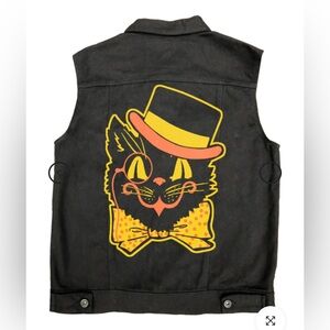 Vintage Halloween Black Cat Vest - Western Evil